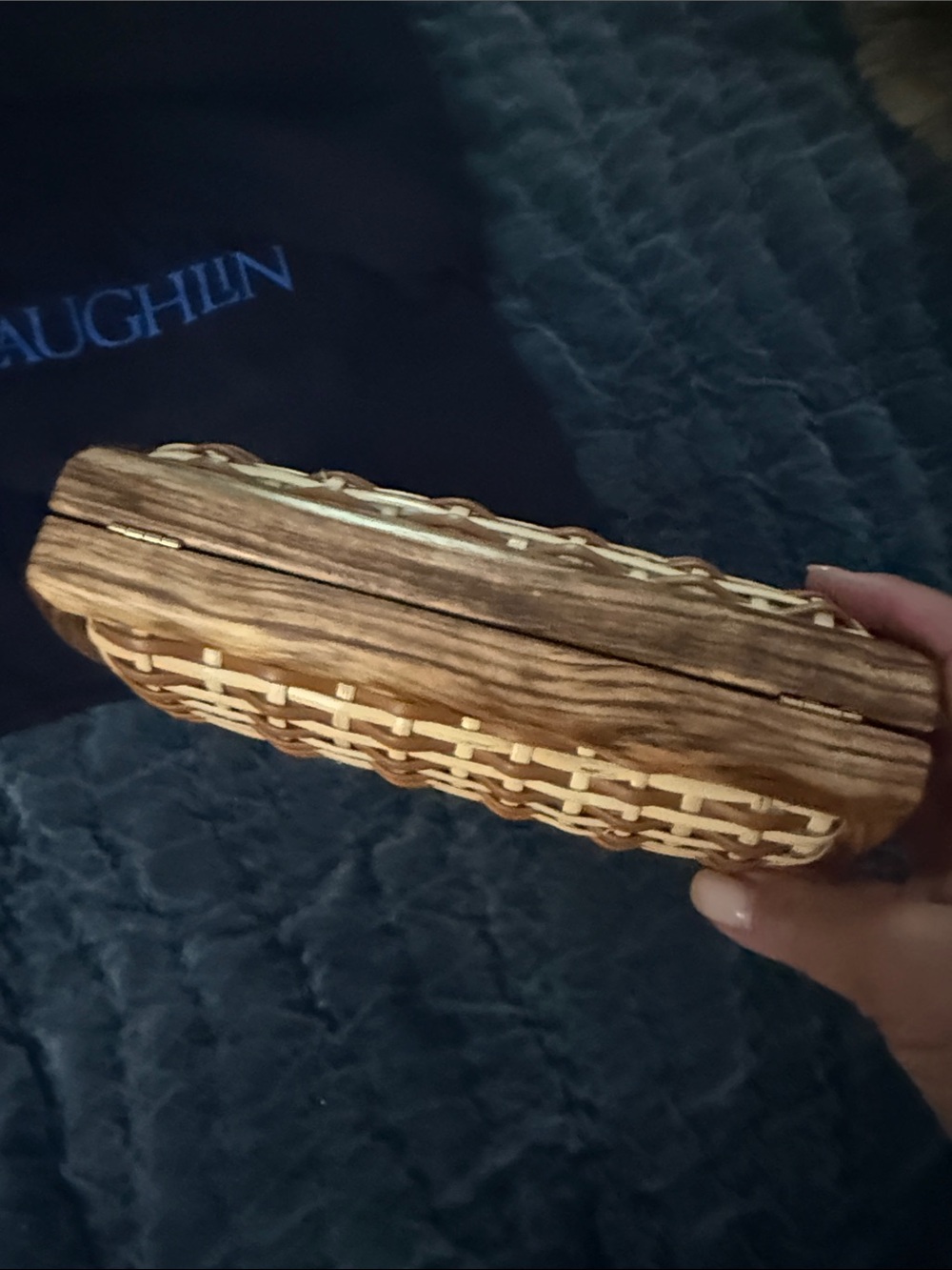 J. McLaughlin Woven Rattan Clutch in Natural Brown and Tan - Picture 5 of 6